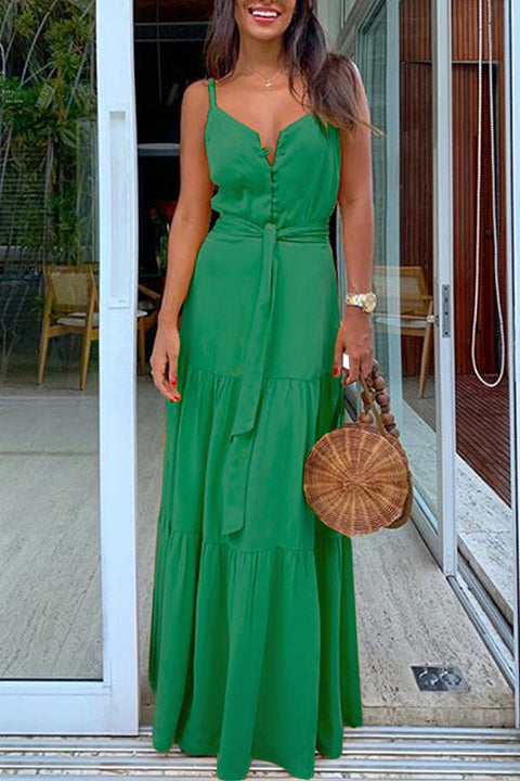 Kelsidress Robe trapèze boutonnée à col en V et taille nouée