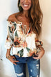 Kelsidress Ruffle V Neck Long Sleeve Printed T-Shirt