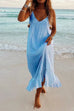Kelsidress Solid Sleeveless V Neck Ruffle Beach Dress
