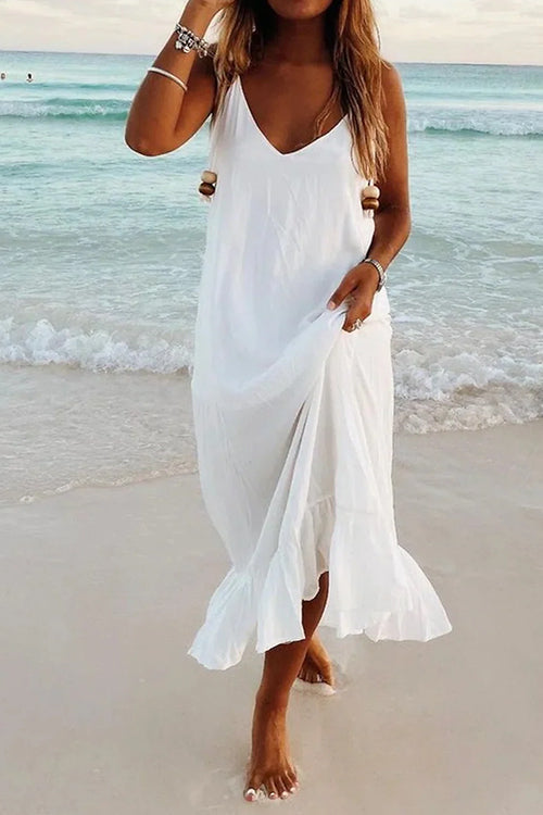 Kelsidress Solides ärmelloses Strandkleid mit Rüschen und V-Ausschnitt
