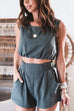 Kelsidress Sleeveless Crop Top and High Waist Shorts with Pockets Solid Set