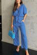 Kelsidress Buttons Knot Front Shirt and Wide Leg Pants with Pockets Set