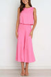 Kelsidress Crewneck Sleeveless Top and Wide Leg Pants Solid Set