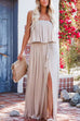 Kelsidress Solid Off Shoulder Sleeveless Tie Waist Slit Maxi Dress