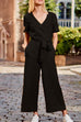 Kelsidress Wrap V Neck Short Sleeve Tie Waist Jumpsuit