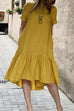 Kelsidress Solid Crewneck Short Sleeve Ruffle Dress