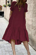 Kelsidress Solid Crewneck Short Sleeve Ruffle Dress