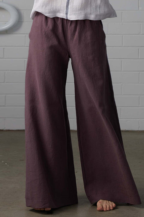 Pantalon uni en coton et lin à jambe large Kelsidress