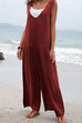 Kelsidress V Neck Sleeveless Wide Leg Jumpsuit with Pockets