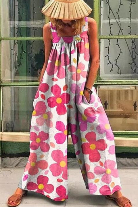 Kelsidress Ruched Wide Leg Printed Tank Jumpsuit