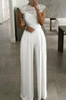 Kelsidress Crewneck Lace Splice Wide Leg Jumpsuit