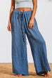 Kelsidress Drawstring Waist Wide Leg Cotton Linen Pants