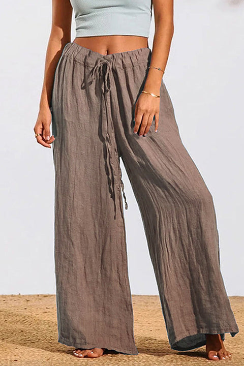 Kelsidress Baumwoll-Leinen-Hose mit weitem Bein und Kordelzug in der Taille