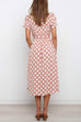 Kelsidress V Neck Short Sleeve Tie Waist Polka Dot Dress