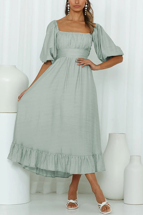 Kelsidress Square Collar Lantern Sleeves High Waist Dress