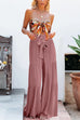 Kelsidress Solid Tie Waist Ruched Wide Leg Pants