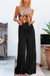 Kelsidress Solid Tie Waist Ruched Wide Leg Pants