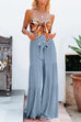 Kelsidress Solid Tie Waist Ruched Wide Leg Pants