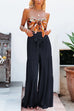 Kelsidress Solid Tie Waist Ruched Wide Leg Pants