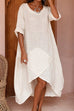 Kelsidress Irregular Crewneck Plain Cotton Linen Dress