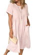 Kelsidress Short Sleeve Pockets Ruched Cotton Linen Dress