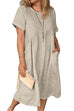 Kelsidress Short Sleeve Pockets Ruched Cotton Linen Dress