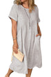 Kelsidress Short Sleeve Pockets Ruched Cotton Linen Dress
