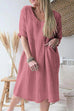 Kelsidress V Neck Loose Midi Cotton Linen Dress with Pockets