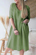 Kelsidress V Neck Loose Midi Cotton Linen Dress with Pockets