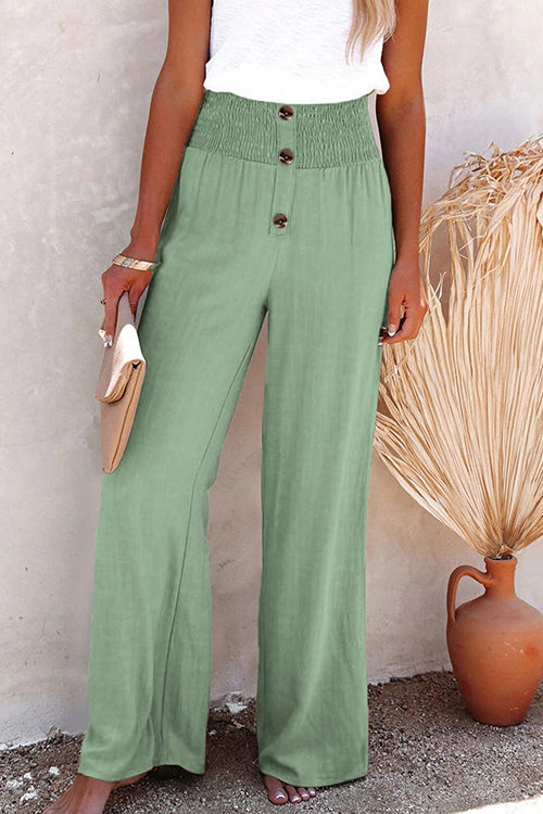 Kelsidress Buttons Wide Leg Cotton Linen Pants