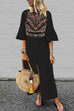 Kelsidress Casual V Neck Bell Sleeve Slit Printed Dress