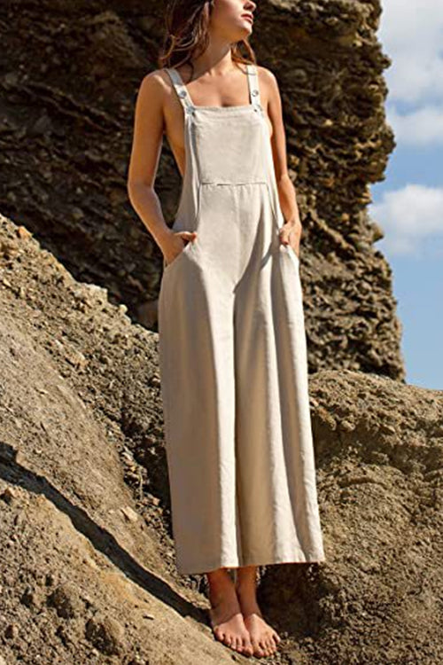 Kelsidress Solid Wide Leg Tank Overalls with Pockets