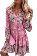 Kelsidress Casual V Neck Bell Sleeve Printed Swing Dress