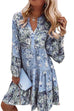 Kelsidress Casual V Neck Bell Sleeve Printed Swing Dress