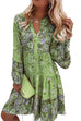 Kelsidress Casual V Neck Bell Sleeve Printed Swing Dress