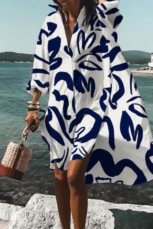 Kelsidress Casual Lapel Long Sleeve Printed Shirt Dress