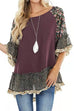 Kelsidress Crewneck Batwing Sleeve Printed Splice Top