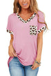 Kelsidress V Neck Short Sleeve Leopard Splice Top