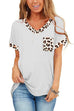 Kelsidress V Neck Short Sleeve Leopard Splice Top