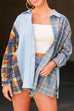 Kelsidress Buttons Side Split Plaid Splice Shirt Cardigans