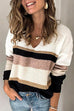 Kelsidress V Neck Long Sleeve Color Block Striped Sweater