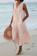 Kelsidress V Neck Sleeveless Button Down Beach Dress