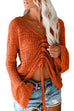 Kelsidress V Neck Bell Sleeve Hollow out Crop Sweater