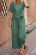 Kelsidress Short Sleeve Top and Wide Leg Pants Cotton Linen Set