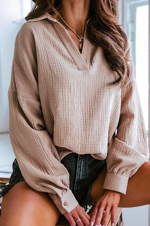 Kelsidress V-neck Lantern Sleeves Solid Blouse Shirt