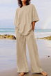 Kelsidress Half Sleeve Top and Tie Waist Wide Leg Pants Solid Set