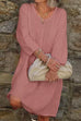 Kelsidress Solid 3/4 Sleeve Crewneck Ruched Shirt Dress