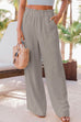 Kelsidress Solid Elastic Waist Wide Leg Pants with Pockets