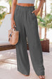 Kelsidress Solid Elastic Waist Wide Leg Pants with Pockets