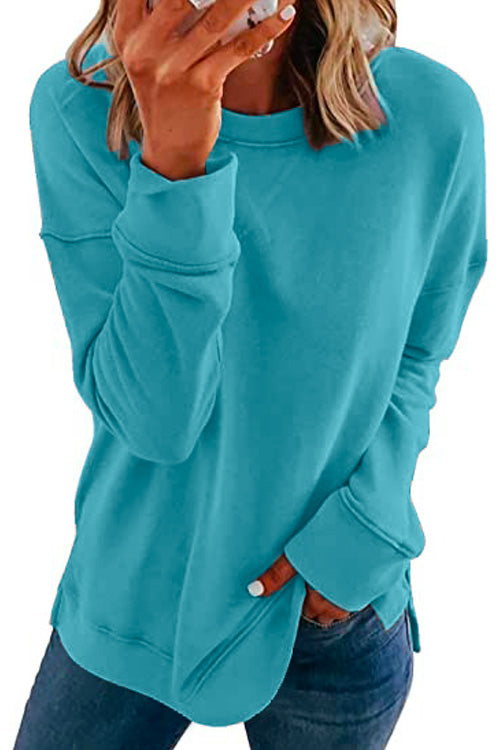 Kelsidress Crewneck Long Sleeve Side Split Sweatshirt